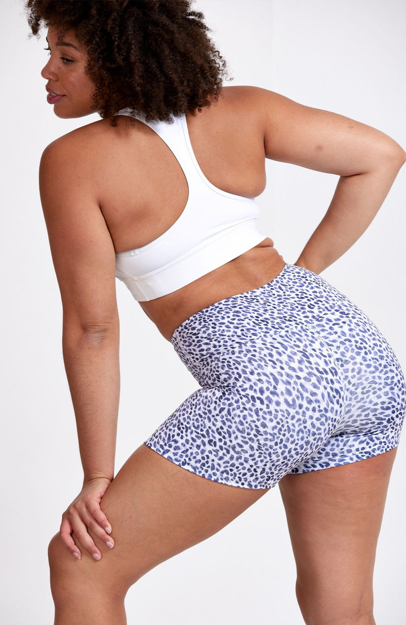 High Waisted, animal print, gym short. Sustainable and ethical.