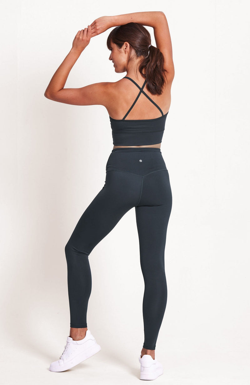 High Waisted, deep green, full length legging. Sustainable and ethical.
