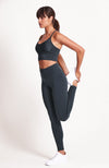 High Waisted, deep green, full length legging. Sustainable and ethical.