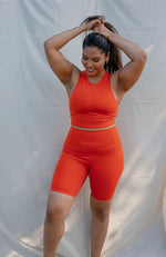 Neon Orange high neck longline sports bra ethical clothing women