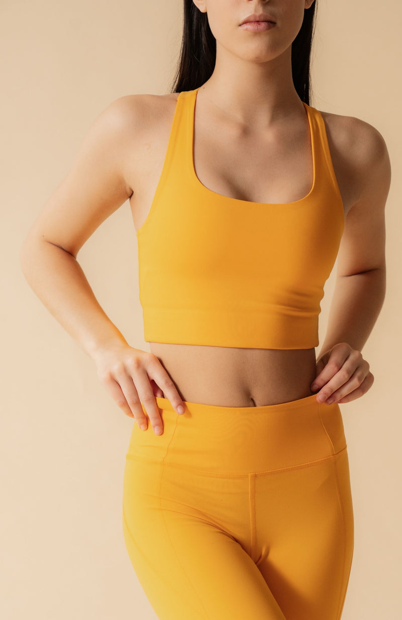 ethical sustainable longline yellow girlfriend collective sports bra