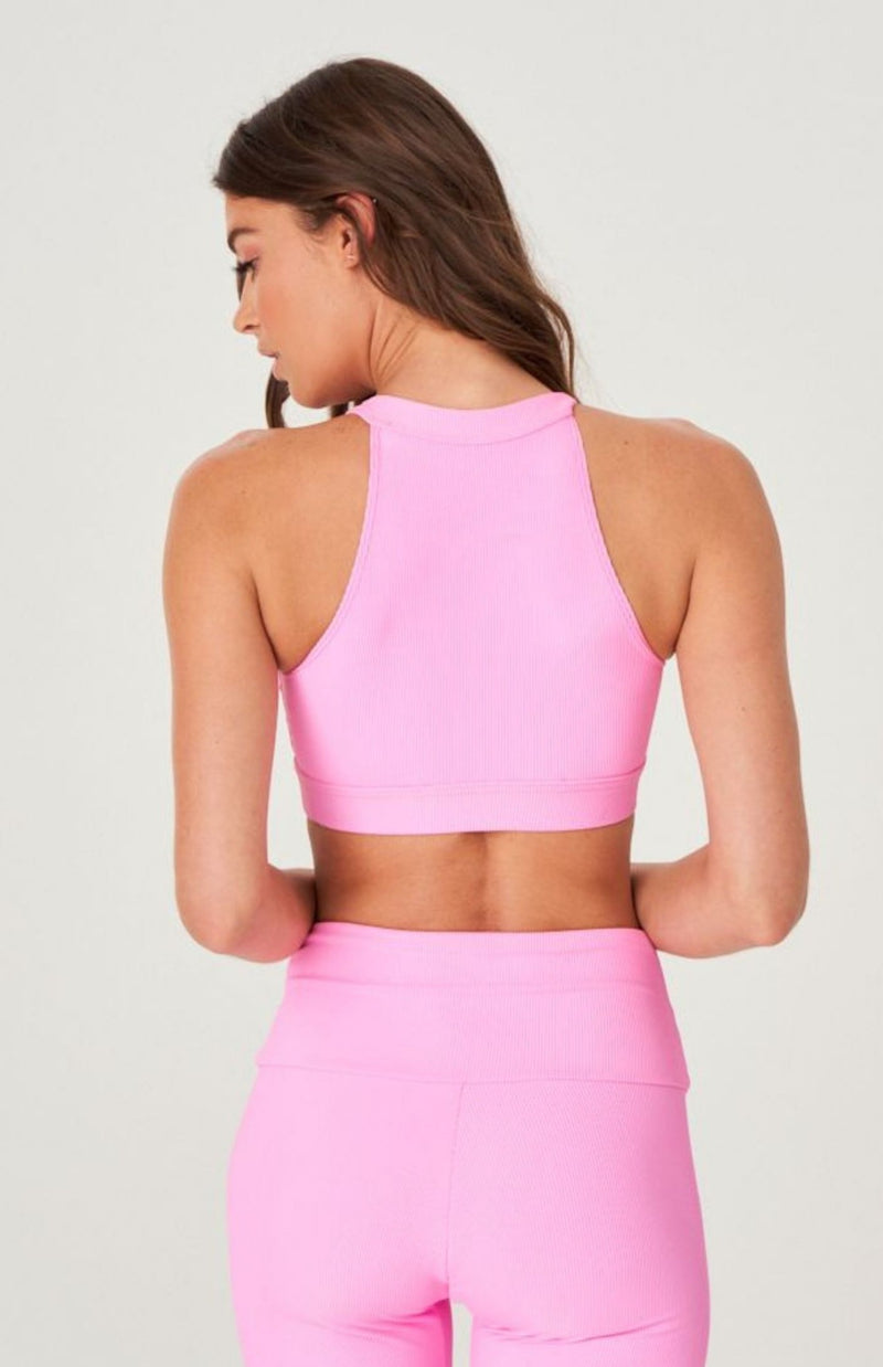 Onzie High Neck Longline pink sports bra - ethical clothing for women 