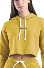 Womens weightlifting crop mustard hoodie made in canada