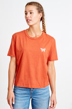 good hyouman boxy crop vintage tee terracotta butterfly ethical clothing women